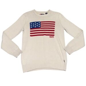 Chaps American Flag USA Graphic Knit Sweater Pullover Crewneck Ivory Size Small